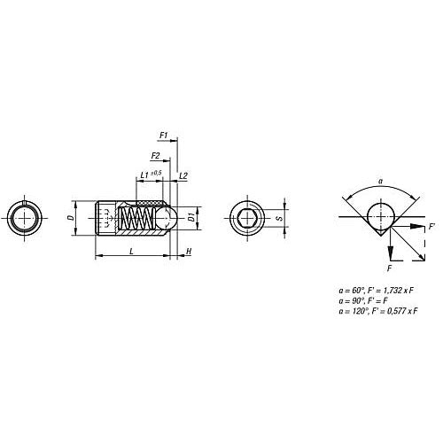 KIPP K0326.2A3 SPRING PLUNGER INTENSIFIED SPRING FORCE, WITH THREAD LOCK D=5/16-18 L=18, STAINLESS STEEL, COMP:BALL STAINLESS