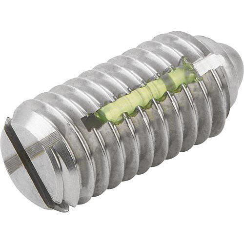 KIPP K0324.1AG SPRING PLUNGER LIGHT SPRING FORCE, WITH THREAD LOCK D=8-36 L=9, STAINLESS STEEL, COMP:PIN STAINLESS STEEL, PU=5