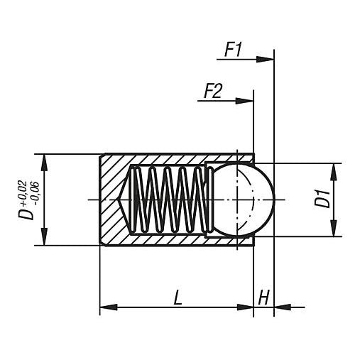 KIPP K0335.210 SPRING PLUNGER SPRING FORCE, SMOOTH VERSION, WITHOUT COLLAR, D=10 L=22, STAINLESS STEEL, COMP:STAINLESS STEEL