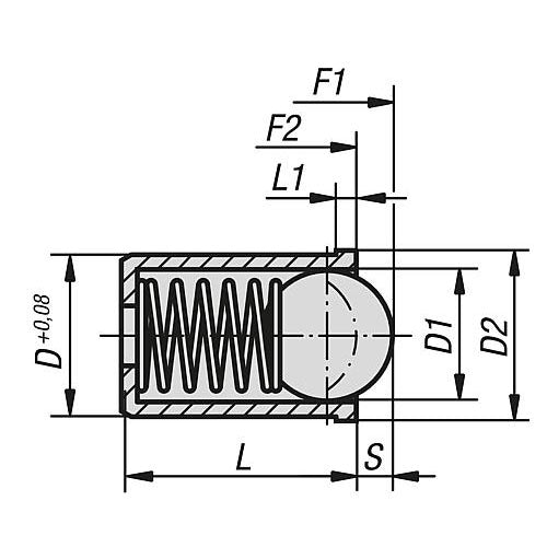 KIPP K0333.408 SPRING PLUNGER SPRING FORCE, SMOOTH VERSION, D=8 L=16, STAINLESS STEEL, LONG VERSION, COMP:POM