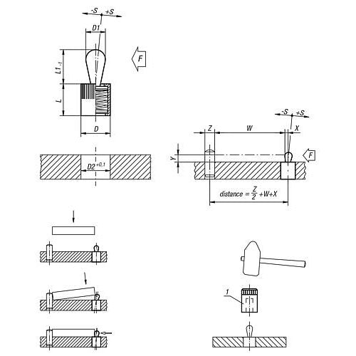 KIPP K0368.22034 LATERAL SPRING PLUNGER, SPRING FORCE W. SEAL D=6, D2=6, L1=4, ALUMINIUM, COMP:STEEL