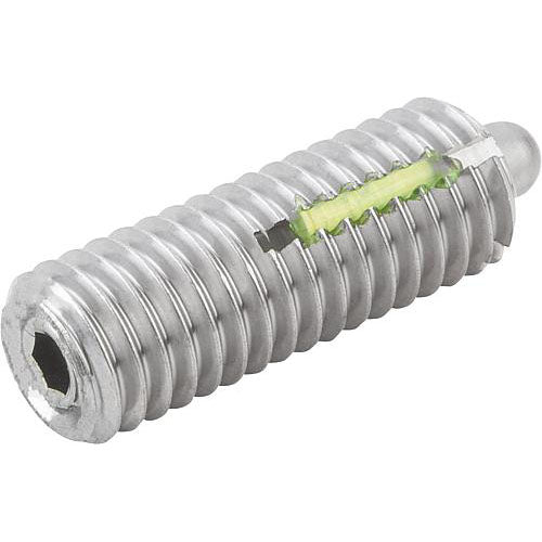 KIPP K0329.205 SPRING PLUNGER INTENSIFIED SPRING FORCE, WITH THREAD LOCK D=M05 L=18, STAINLESS STEEL, COMP:PIN STAINLESS