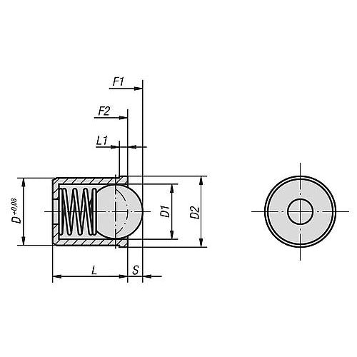 KIPP K0333.02 SPRING PLUNGER SPRING FORCE, SMOOTH VERSION, D=2 L=3, STAINLESS STEEL, COMP:STAINLESS STEEL, PU=50