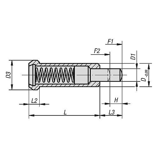 KIPP K0331.08 SPRING PLUNGER SPRING FORCE, WITH HEAD, D=8 L=24, FREE-CUTTING STEEL, COMP:PIN STEEL, PU=1