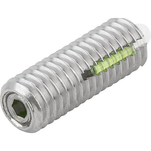 KIPP K0330.AJ SPRING PLUNGER STANDARD SPRING FORCE D=1/4-28 L=20, STAINLESS STEEL, WITH THREAD LOCK, COMP:PIN POM, PU=5