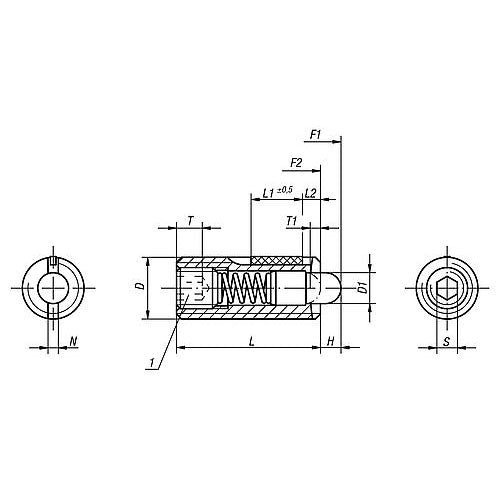 KIPP K0328.A3 SPRING PLUNGER STANDARD SPRING FORCE, WITH THREAD LOCK D=5/16-18 L=22, STEEL, COMP:PIN POM, PU=10