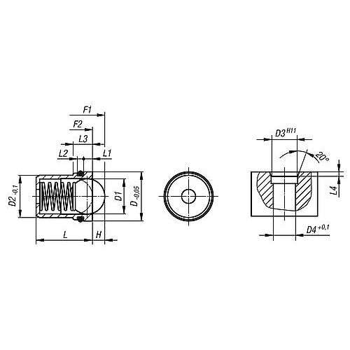 KIPP K0582.06 SPRING PLUNGER SPRING FORCE, WITH DETENT RING, D=5,95 L=6, STAINLESS STEEL, COMP:BALL STAINLESS STEEL, PU=10 Supply