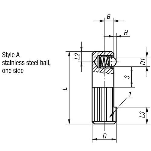 KIPP K0374.014 LATERAL SPRING PLUNGER SPRING FORCE, SINGLE SIDED, D=14 L=40, FORM:A, FREE-CUTTING STEEL, COMP:STAINLESS STEEL on Sale