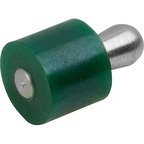 KIPP K1733.310509 LATERAL SPRING PLUNGER INTENSIFIED SPRING FORCE D=10, D2=9,9, L1=7,3, PLASTIC GREEN, COMP:STAINLESS STEEL,