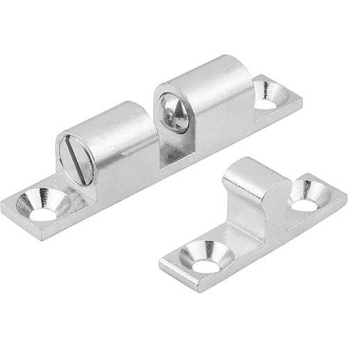 KIPP K0583.60 DOUBLE BALL CATCH, L=60, B=11, H=13,2, A=50, BRASS CHROMED, COMP:BALL STAINLESS STEEL