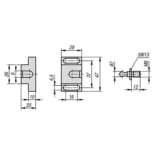 KIPP K1294.400 BALL CATCH F1=40, POLYAMIDE BLACK, COMP:STEEL GALVANIZED