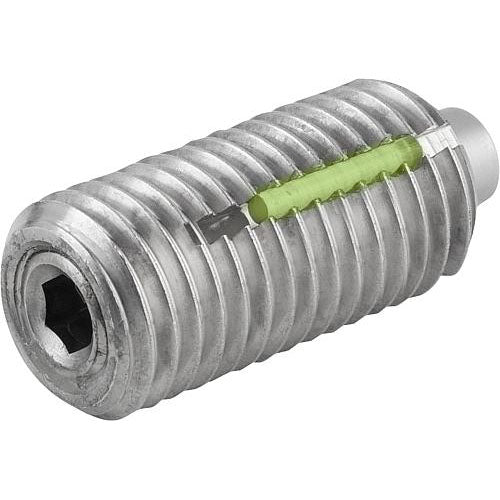KIPP K1380.08 SPRING PLUNGER STANDARD SPRING FORCE D=M08 L=22 STAINLESS STEEL, FLACH, MIT GEWINDESICHERU, COMP:PIN STAINLESS STEEL
