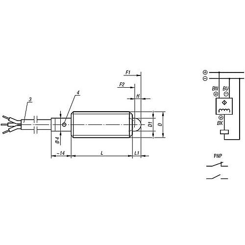 KIPP K0656.5101 SPRING PLUNGER SPRING FORCE, WITH STATUS SENSOR, NORMALLY CLOSED D=M10, L=36, L1=4, STEEL, COMP:PIN STEEL, PU=1