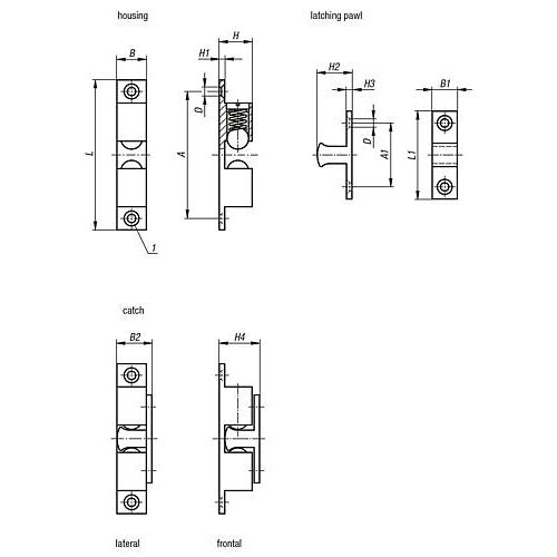 KIPP K0583.502 DOUBLE BALL CATCH, L=50, B=10, H=12,2, A=40, STAINLESS STEEL 1.4401 BLASTED, COMP:BALL STAINLESS STEEL