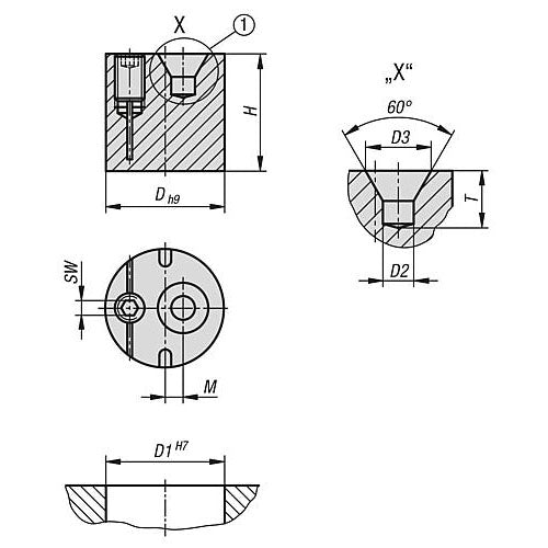 KIPP K1292.151 HOLDER ECCENTRIC D=15 H=14,8 STAINLESS STEEL, WITH CENTRE BORE, SW=2,5