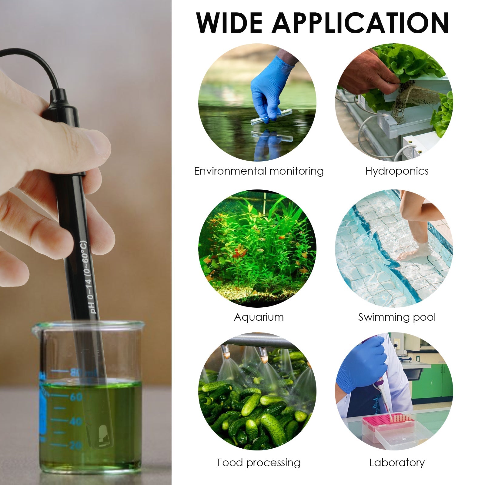 E-312 High Accuracy pH Electrode with Calibration Powder, 0-14 pH Probe with BNC Connector & 300cm Cable for Wide Application