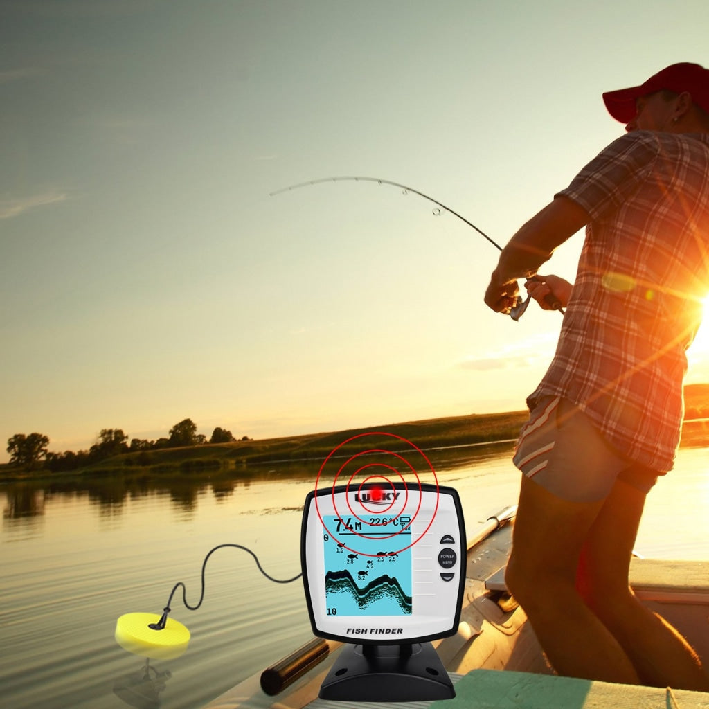 FF-918N1 LUCKY Fish Finder Depth Sounder Transducer 328feet(100m) with 4-level Grayscale FSTN LCD Fish Detector