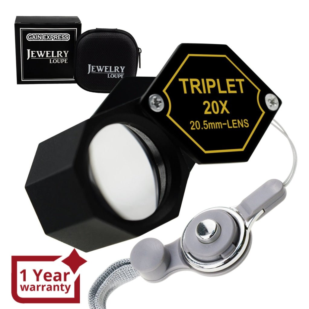 GEM-252 20x Magnification 20.5mm Jeweler Gem Loupe Triplet Lens Magnifier Jewelry Optical Glass Great Professional Hobbyist Stamp & Coin Mechanics Machinists