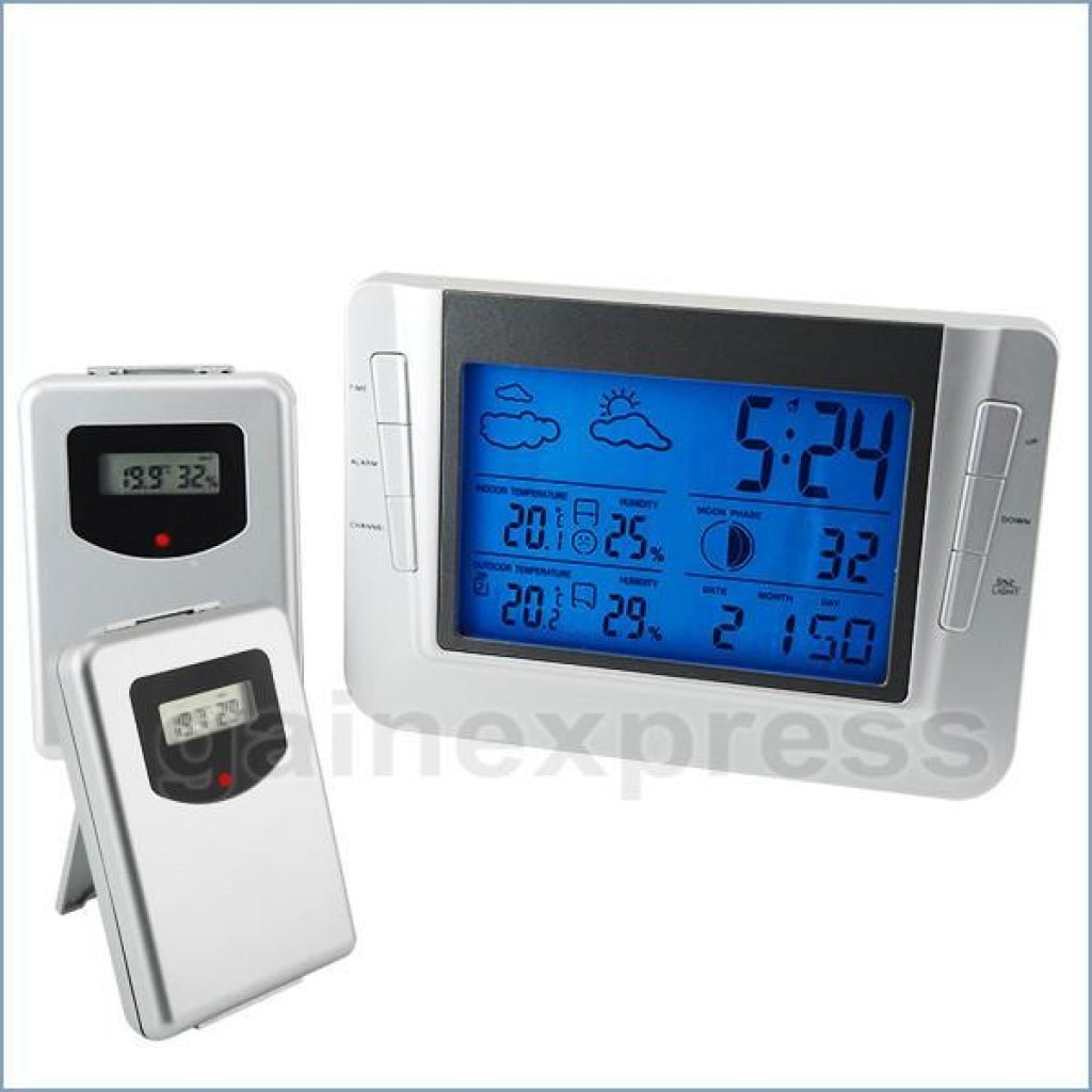 S08S608B_2S Wireless Weather Forecast Station Indoor Outdoor Temperature Humidity RCC Clock with 2 sensors