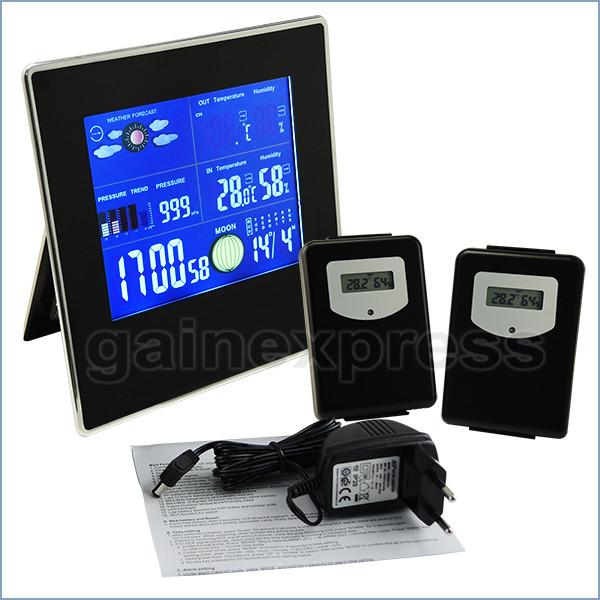 S08S620PV_2S Indoor/Outdoor Digital Wireless Weather Station Temperature Relative Humidity RH Air Pressure RCC DCF with Bar Chart + 2 sensors 110V / 220V