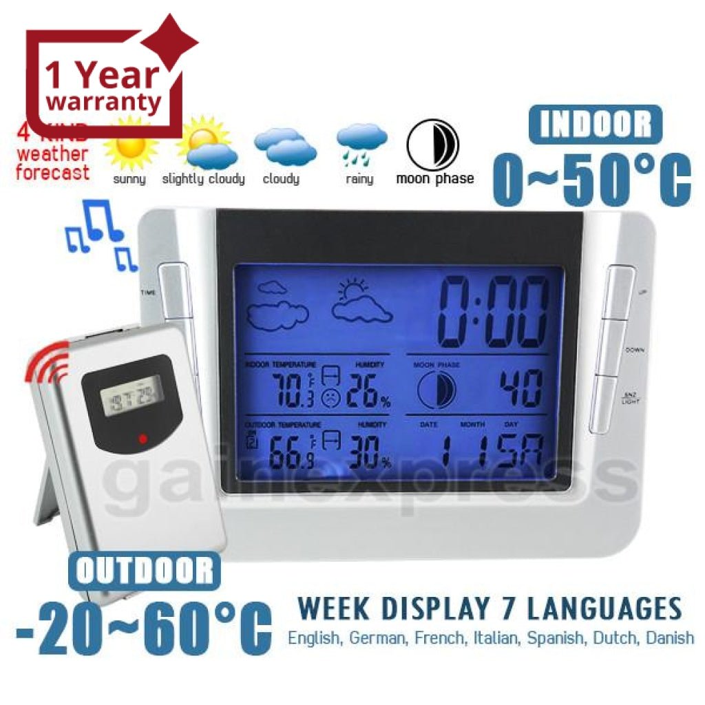 S08608B_1S Digital Wireless Indoor/Outdoor Weather Station Temperature Humidity RCC Clock