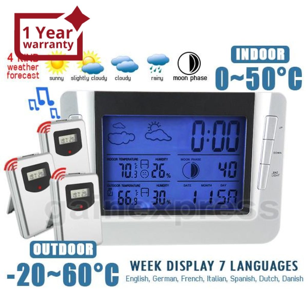 S08S608B_3S Indoor Outdoor Weather Forecast Station Temperature RCC Clock Calendar with 3 sensors Supply