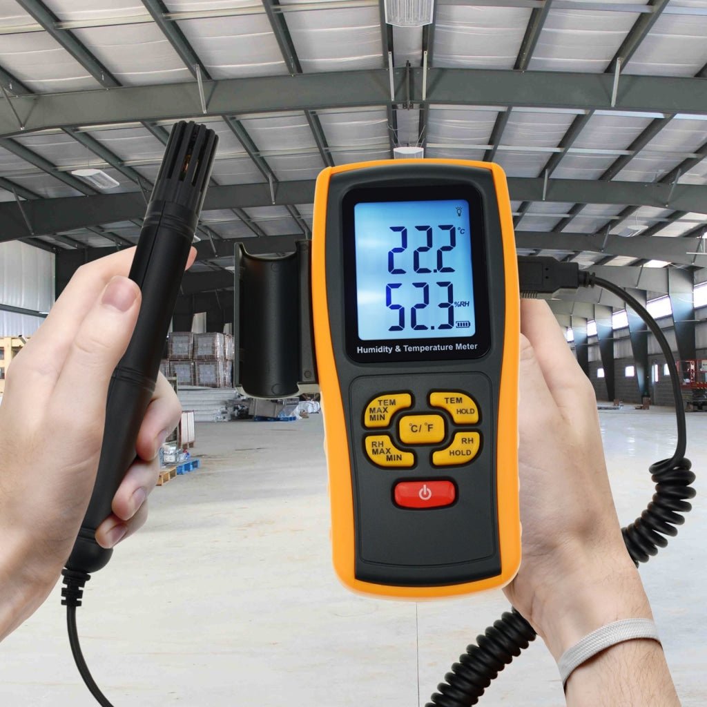 THE-39 LCD Digital Humidity and Temperature Meter Gauge 2 in 1 Measure Thermometer with Type K Thermocouple Sensor Probe, 10~98%RH, -10~50°C (14~122°F), -30~1000°C (-22~1832°F) K-type