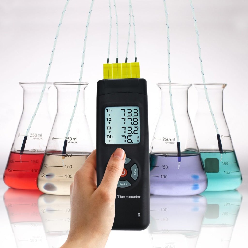 THE-27 Digital Thermometer 4 Channel K-Type Thermocouples with K-Type Metal & Bead Probe , Thermometer , Backlight , Temperature Instrument , -50 ~ 1350 °C (-58 ~ 2462 °F)