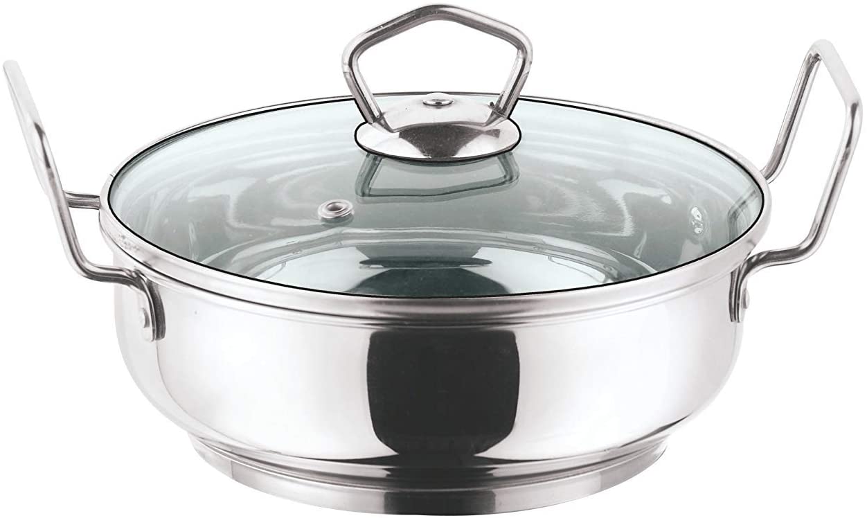 Vinod Induction Friendly Stainless Steel Kadai With Glass Lid 24cm 2.7 Litres Discount