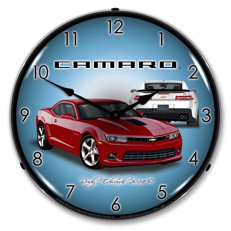 Collectable Sign and Clock – 2014 SS Camaro Crystal Red Clock Online
