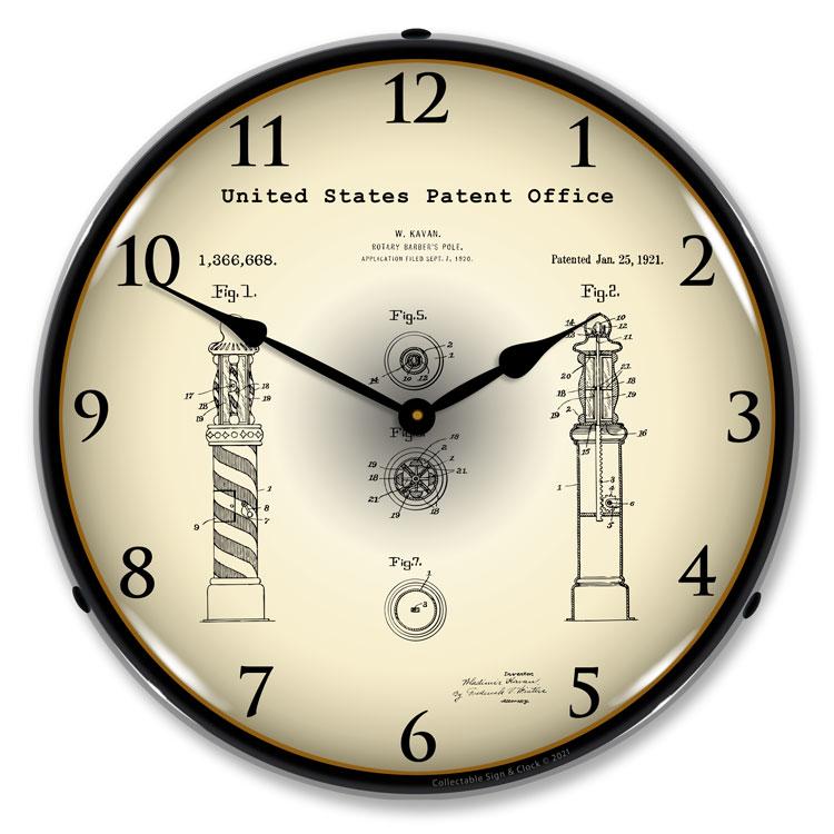 Collectable Sign and Clock – Kavan Rotary Barber Pole1920 Patent Clock
