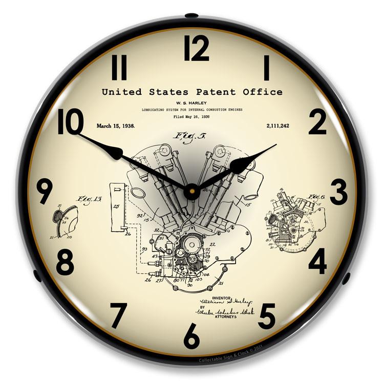 Collectable Sign and Clock – Harley Davidson Knucklehead 1938 Patent Clock