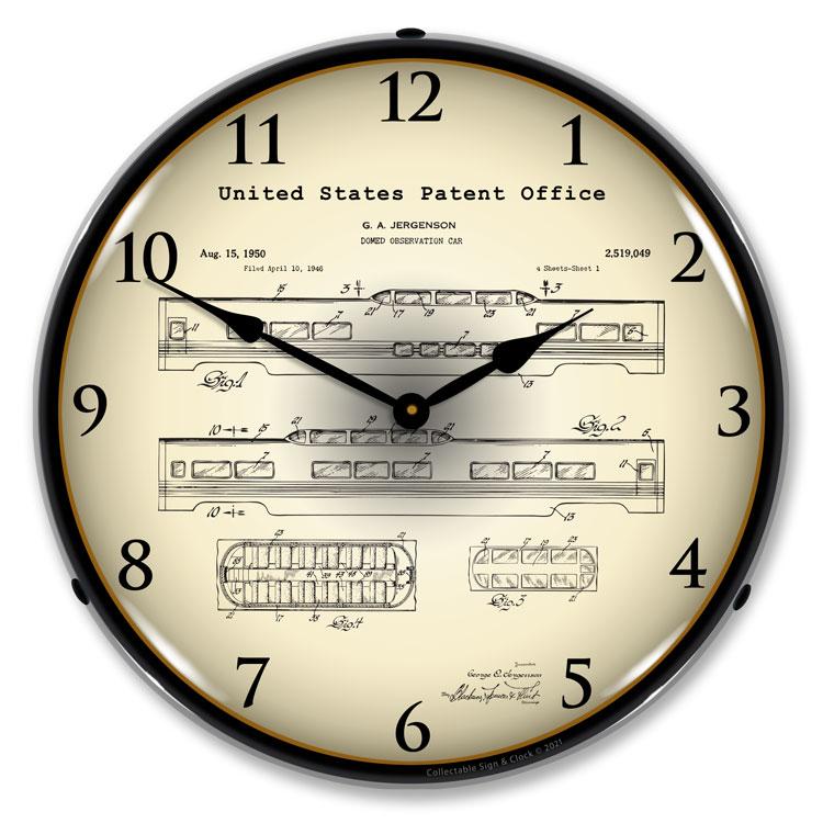 Collectable Sign and Clock – Railroad Domed Observation Train Car 1946 Patent Clock