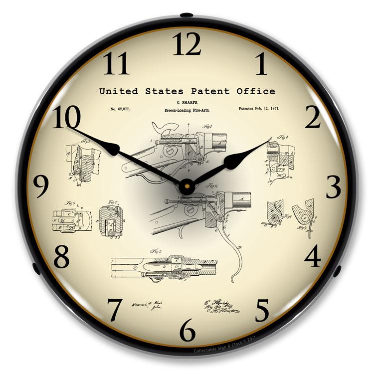Collectable Sign and Clock – Sharps Breech Rifle 1867 Patent Clock Sale