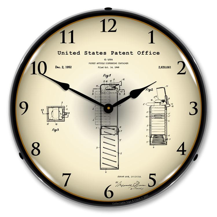 Collectable Sign and Clock – Pez Candy Dispenser 1952 Patent Clock