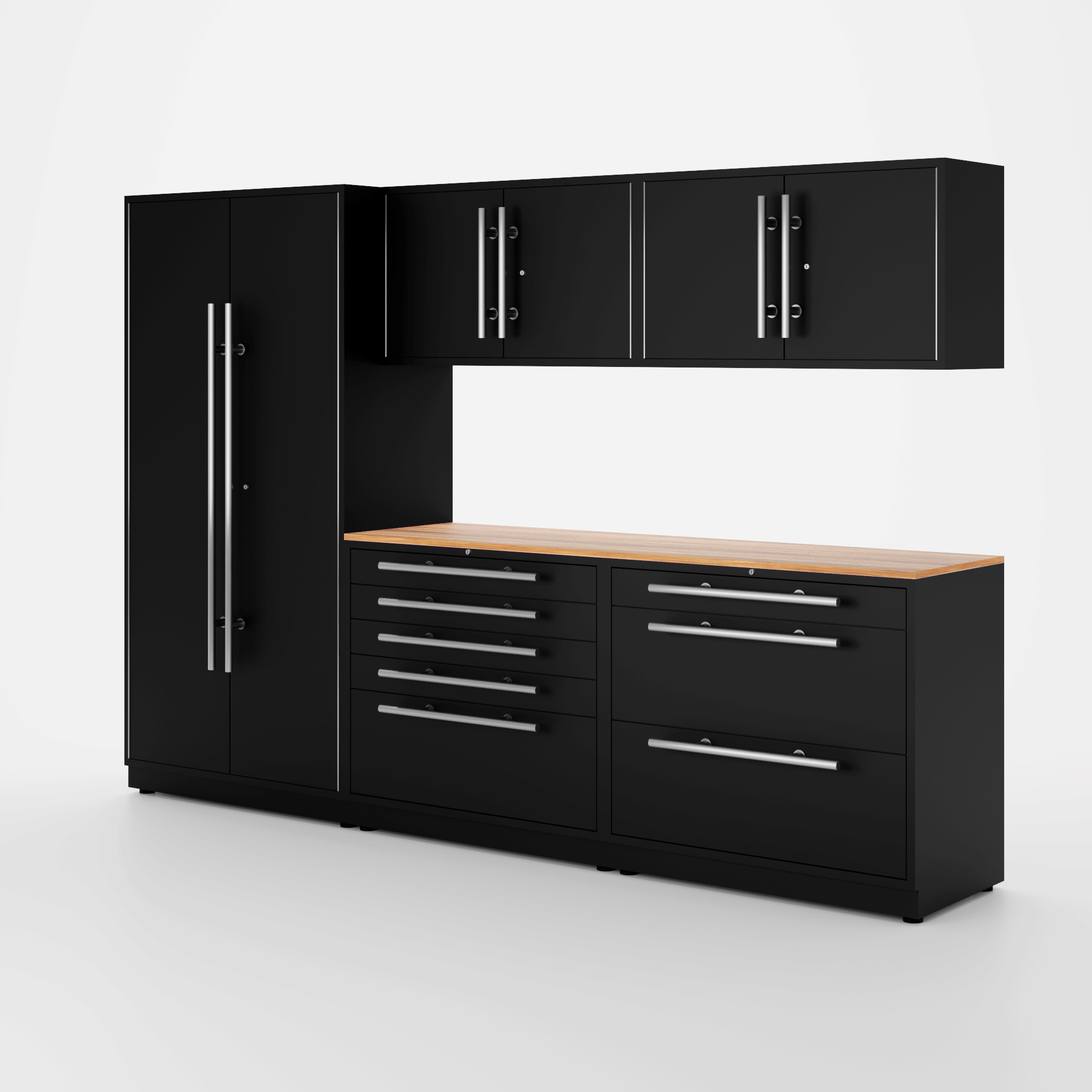 Proslat Lux Cabinets Black 7 Piece Set with Live Edge Wood Worktop – LUXSET130581