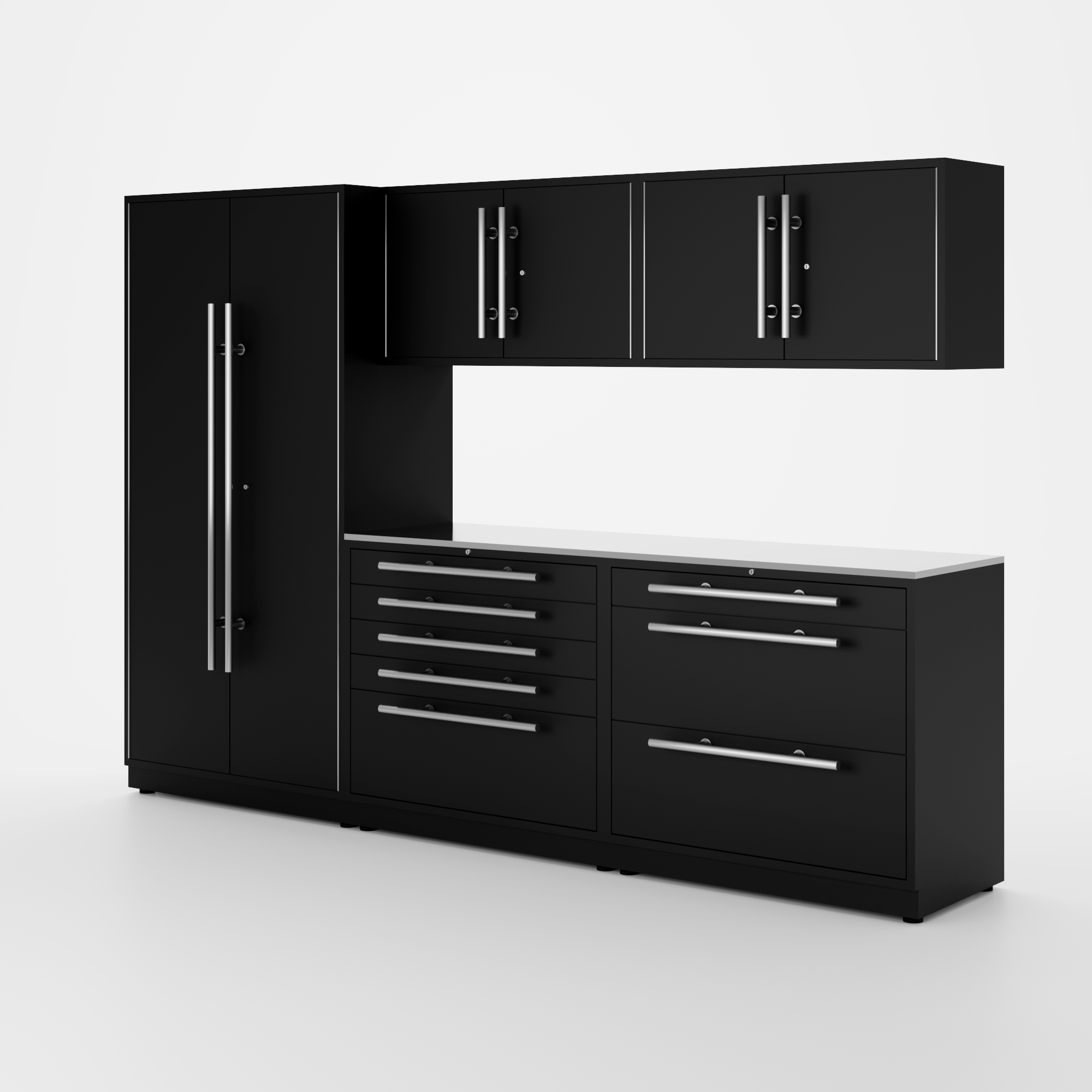 Proslat Lux Cabinets Black 6 Piece Set with Stainless Steel Worktop – LUXSET100641
