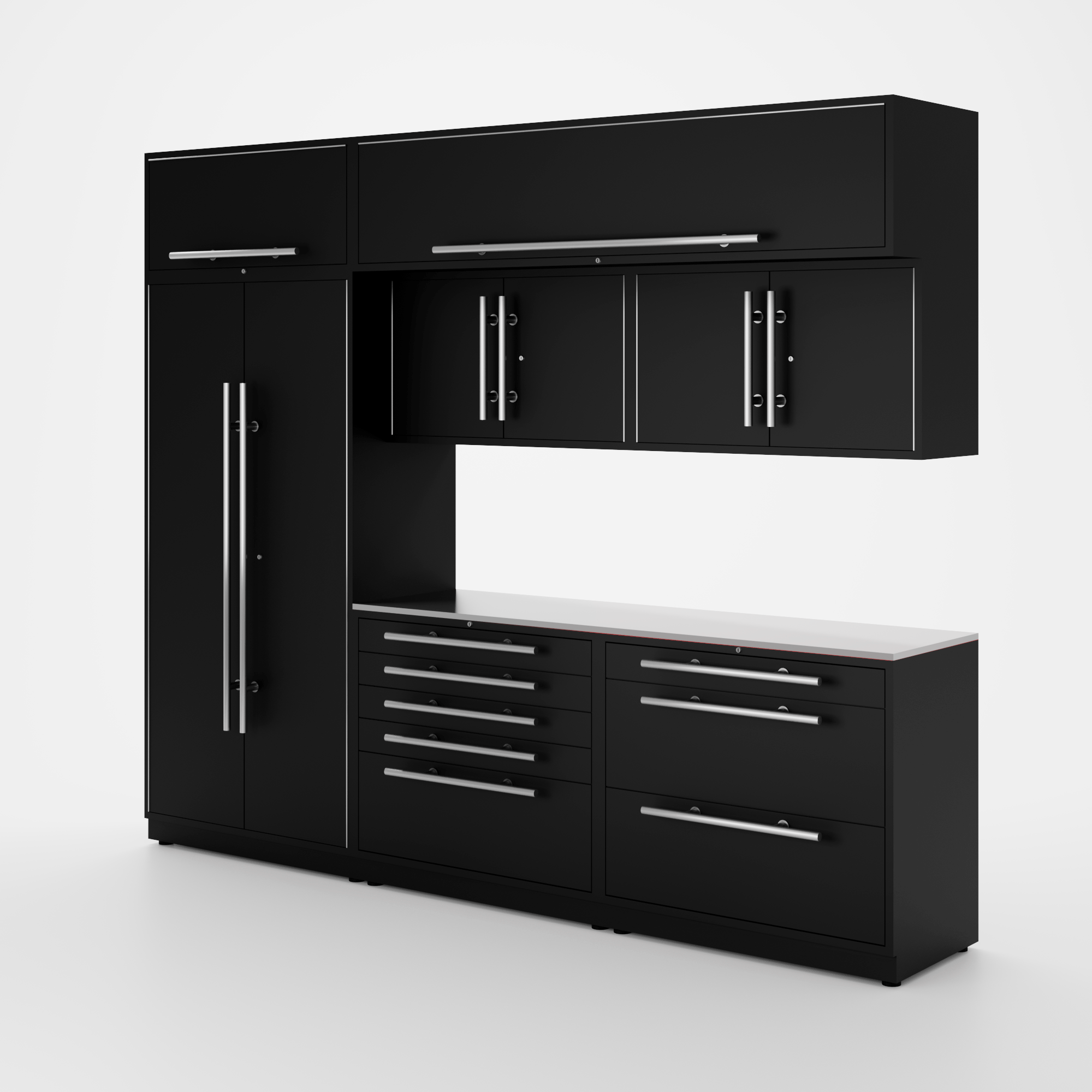 Proslat Lux Cabinets Black 8 Piece Set with Stainless Steel Worktop – LUXSET100651