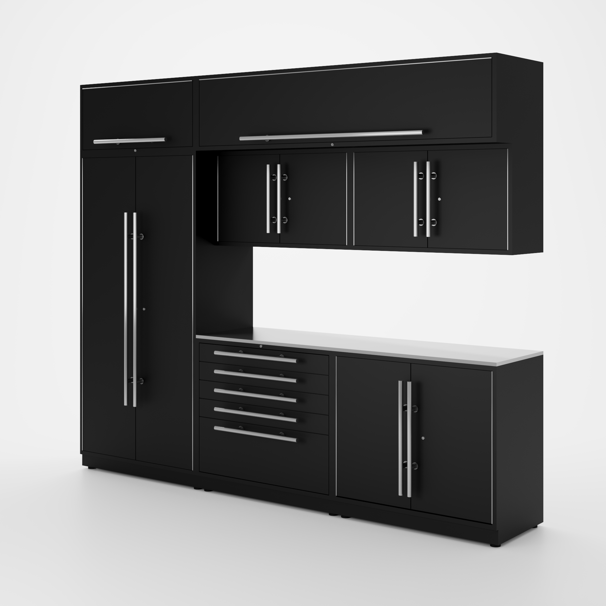 Proslat Lux Cabinets Black 8 Piece Set with Stainless Steel Worktop – LUXSET100631