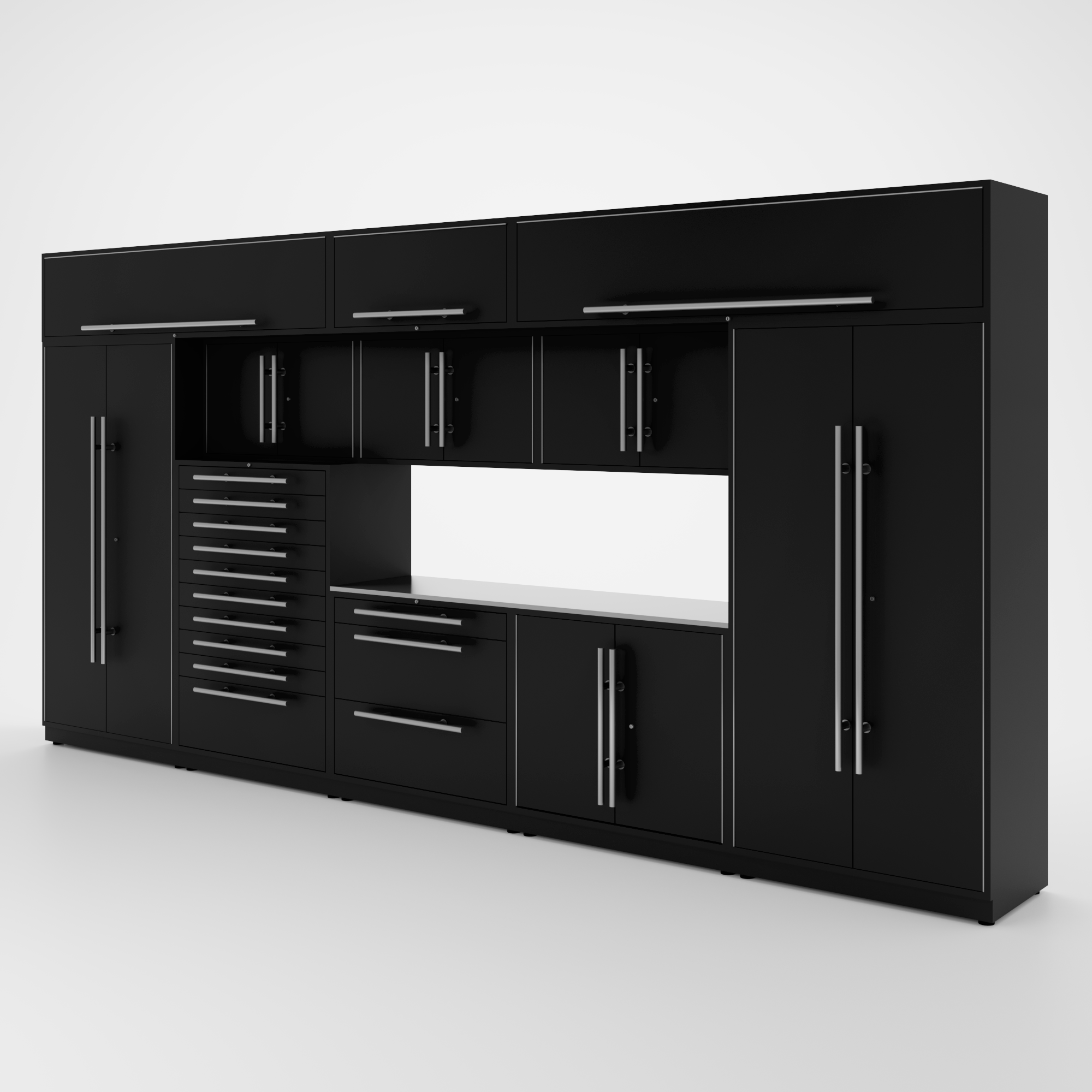Proslat Lux Cabinets Black 12 Piece Set with Stainless Steel Worktop – LUXSET160651