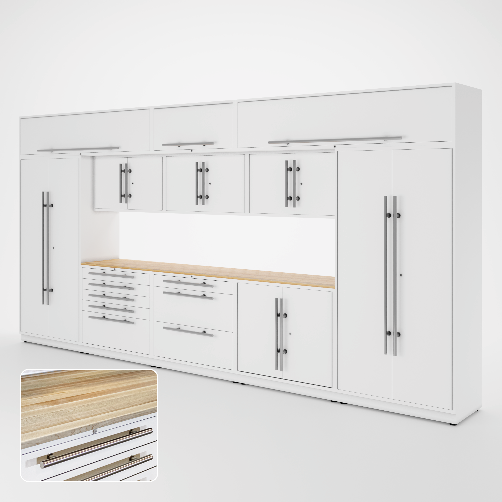Proslat Lux Cabinets White 12 Piece Set with Maple Wood Worktop – LUXSET160151 Hot on Sale