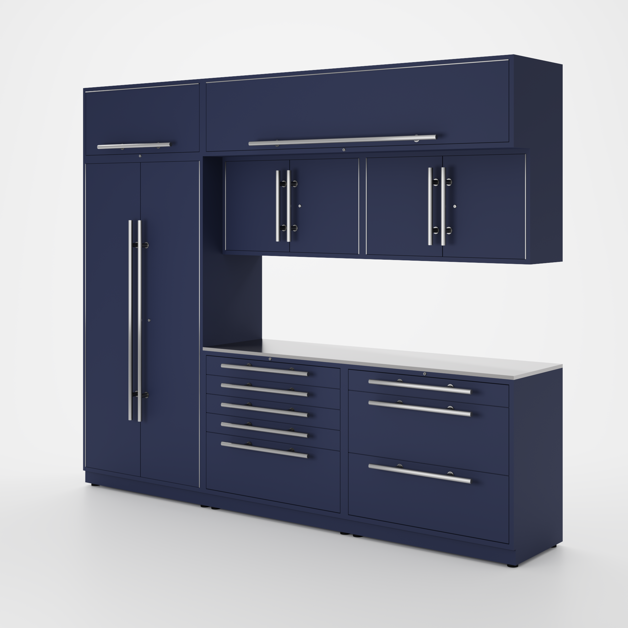 Proslat Lux Cabinets Blue 8 Piece Set with Stainless Steel Worktop – LUXSET100831