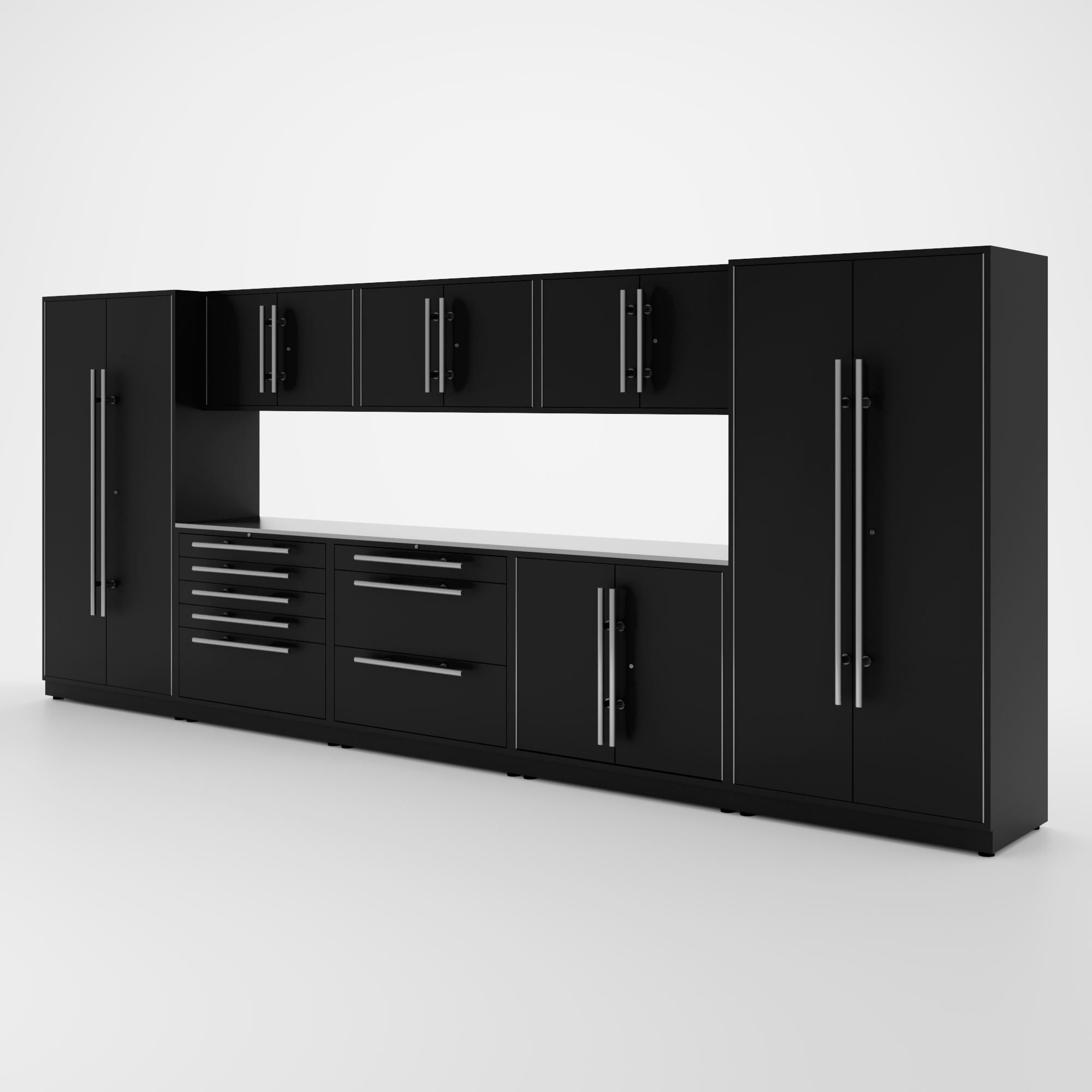 Proslat Lux Cabinets Black 9 Piece Set with Stainless Steel Worktop – LUXSET160621 Sale