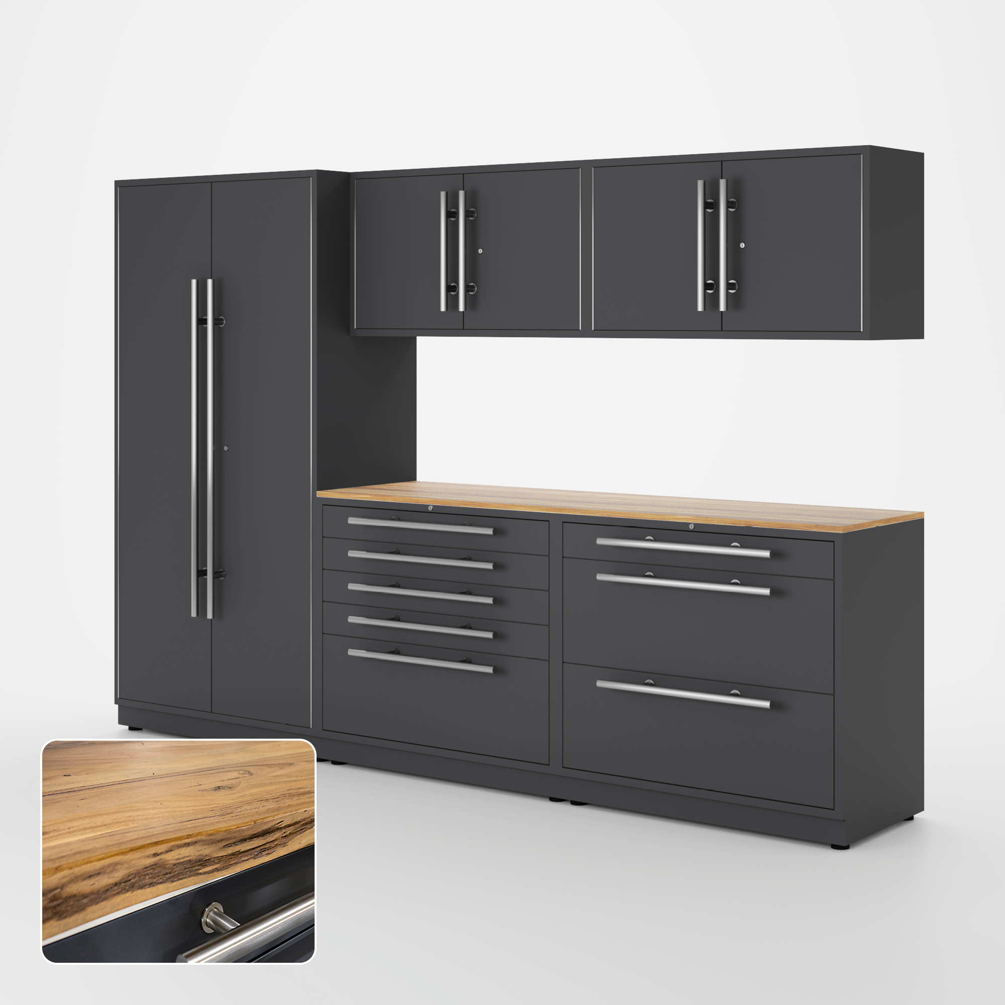 Proslat Lux Cabinets Gray 6 Piece Set with Live Edge Wood Worktop – LUXSET100401