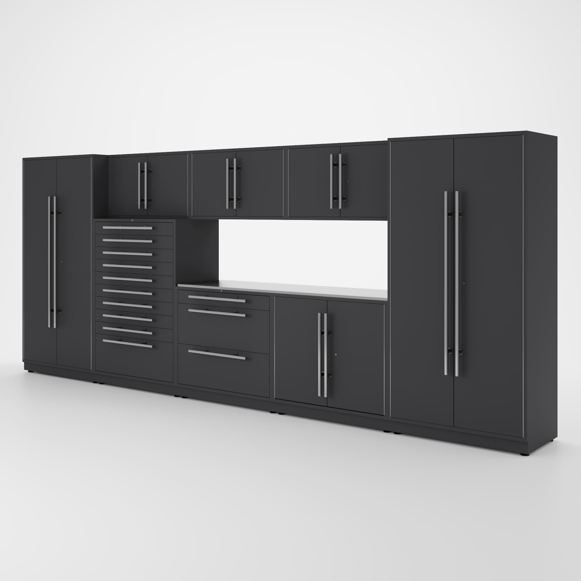 Proslat Lux Cabinets Gray 9 Piece Set with Stainless Steel Worktop – LUXSET160461