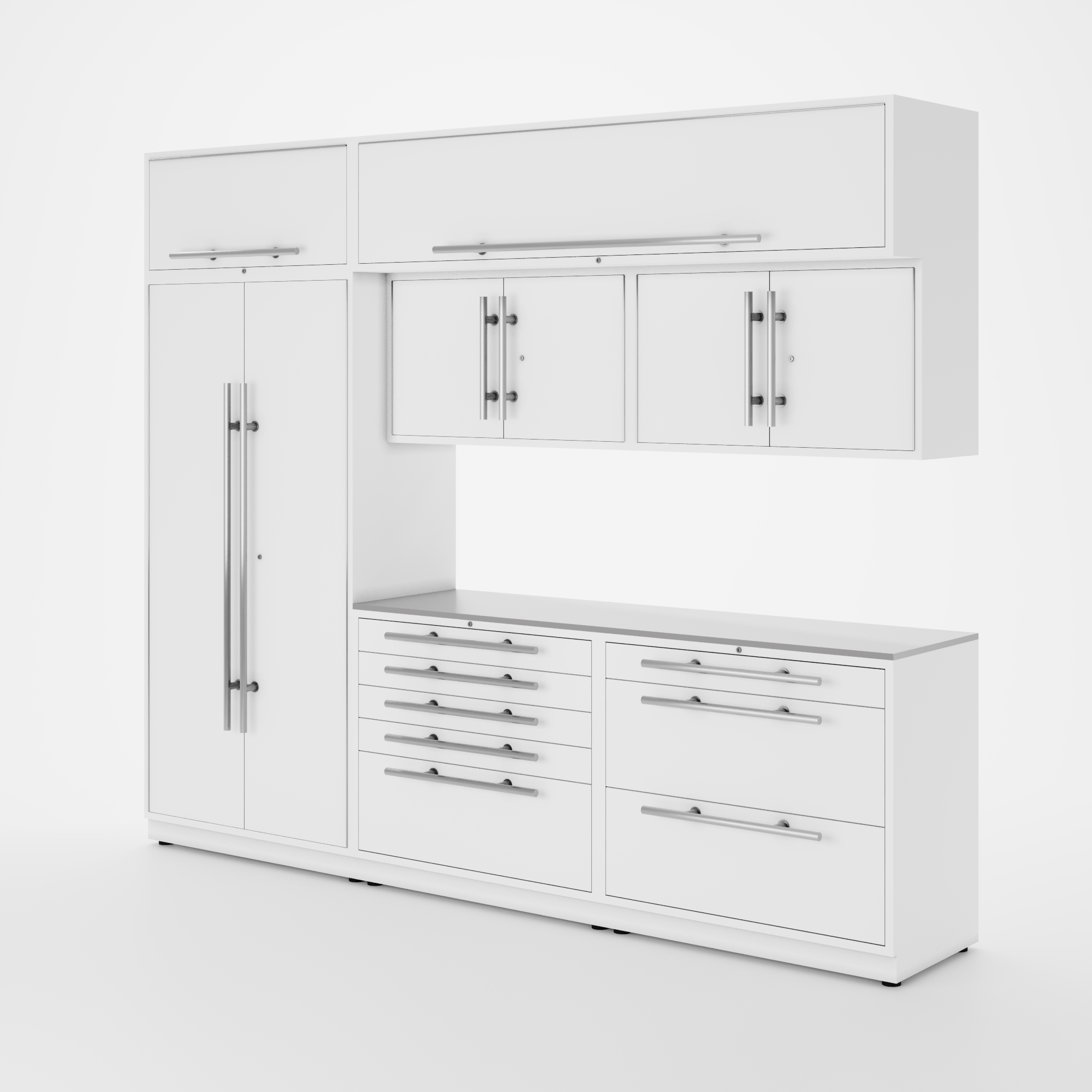 Proslat Lux Cabinets White 8 Piece Set with Stainless Steel Worktop – LUXSET100111