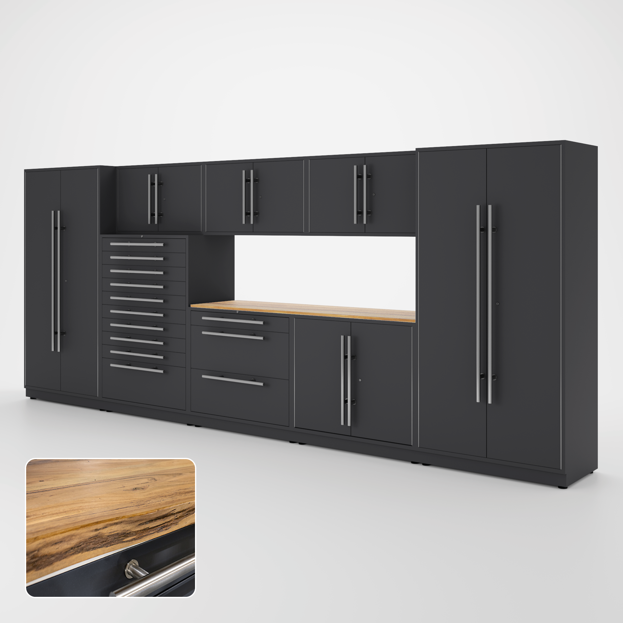 Proslat Lux Cabinets Gray 9 Piece Set with Live Edge Wood Worktop – LUXSET160401