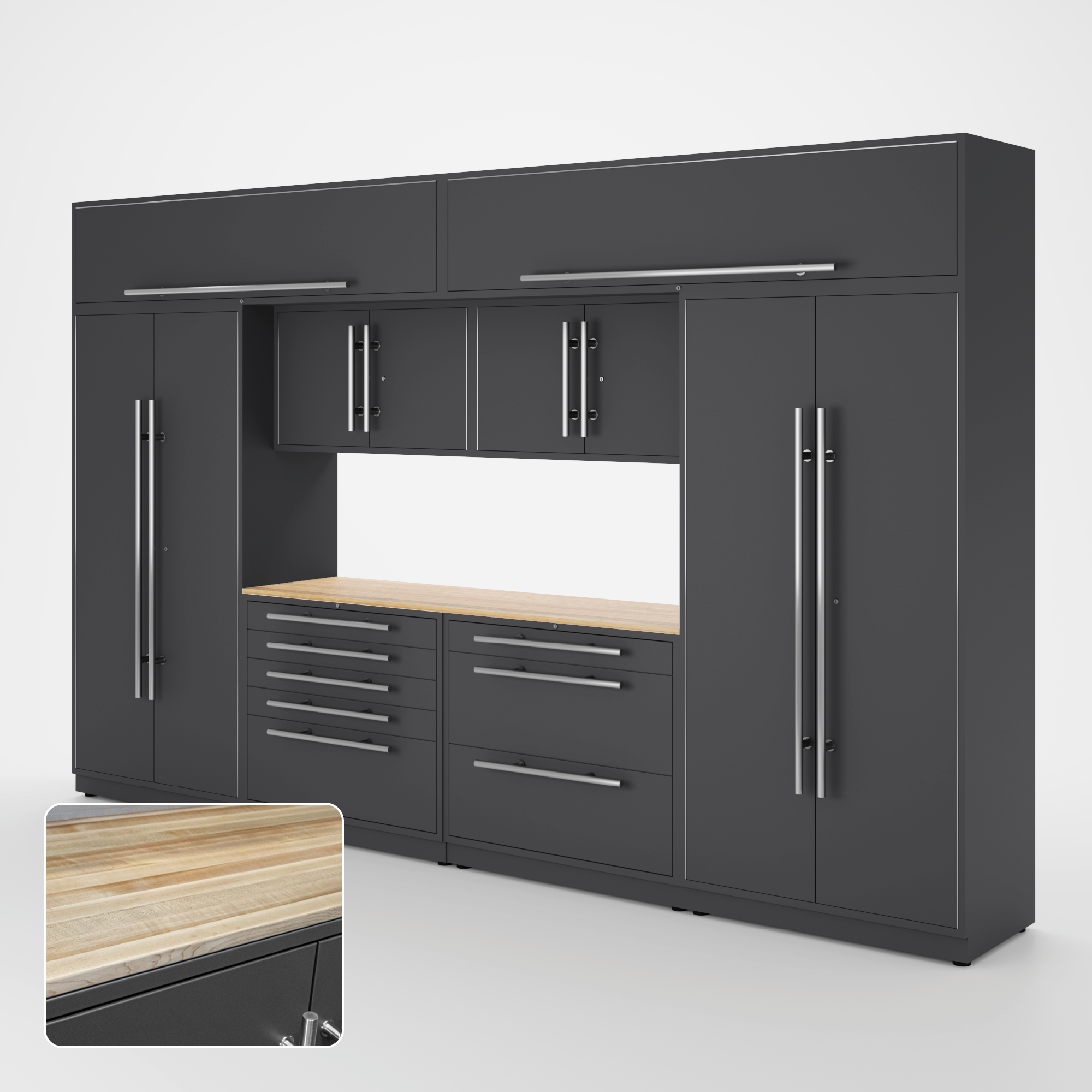 Proslat Lux Cabinets Gray 9 Piece Set with Maple Wood Worktop – LUXSET130531
