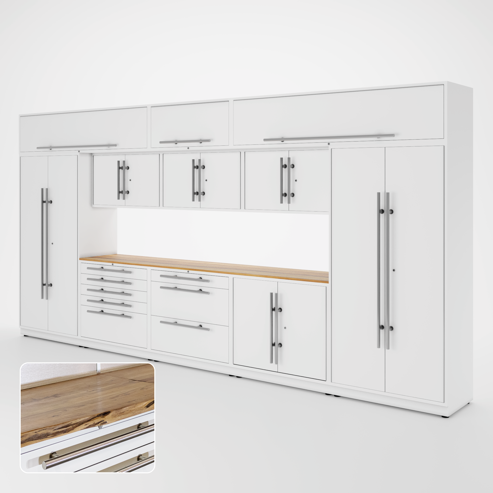 Proslat Lux Cabinets White 12 Piece Set with Live Edge Wood Worktop – LUXSET160031