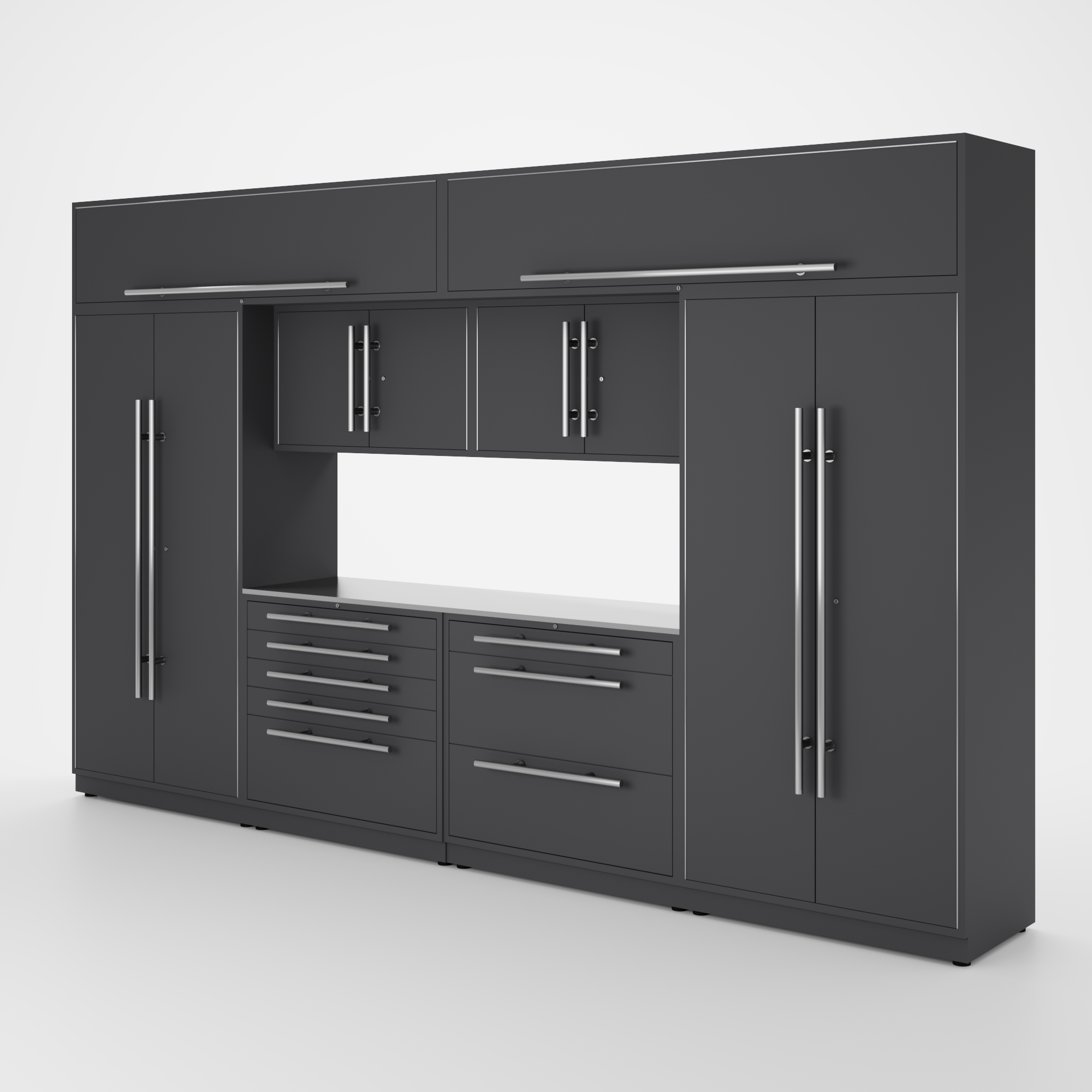 Proslat Lux Cabinets Gray 9 Piece Set with Stainless Steel Worktop – LUXSET130471